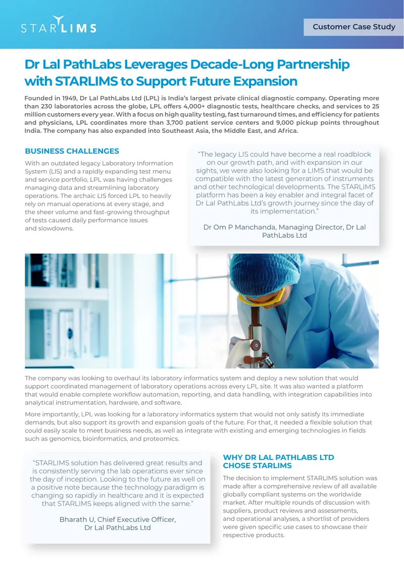 Dr Lal PathLabs STARLIMS Implementation Case Study preview page 1