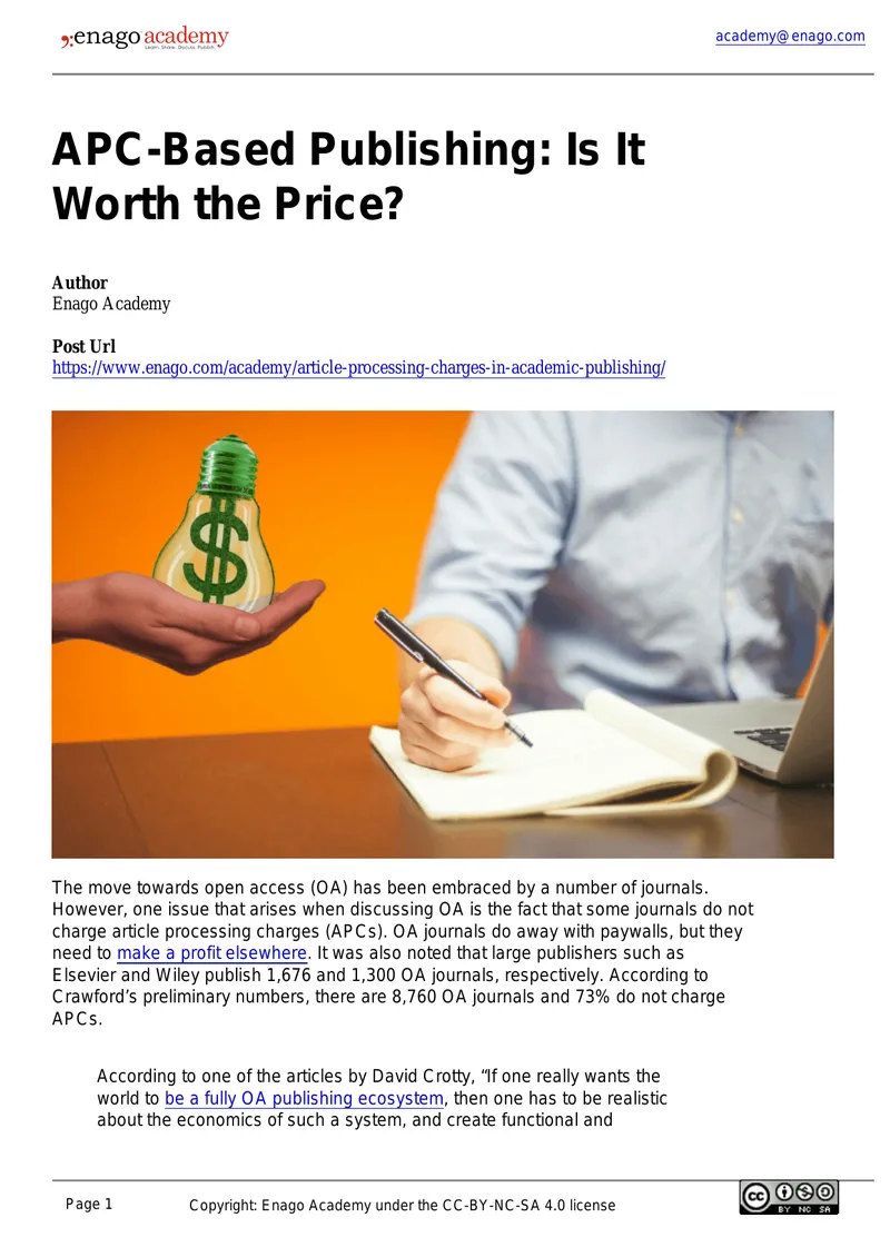 APC-Based Publishing Economic Considerations preview page 1