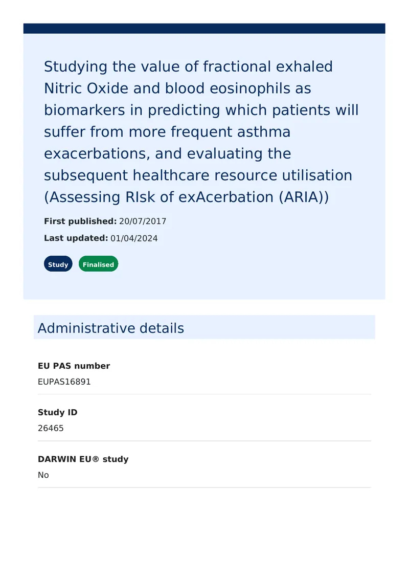 Study on Biomarkers for Asthma Exacerbations preview page 1