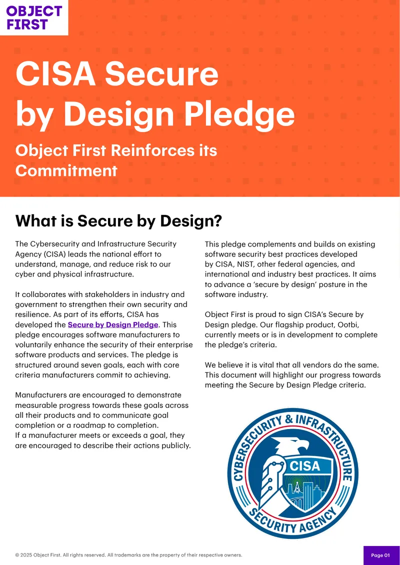 Object First Commitment to Secure by Design preview page 1