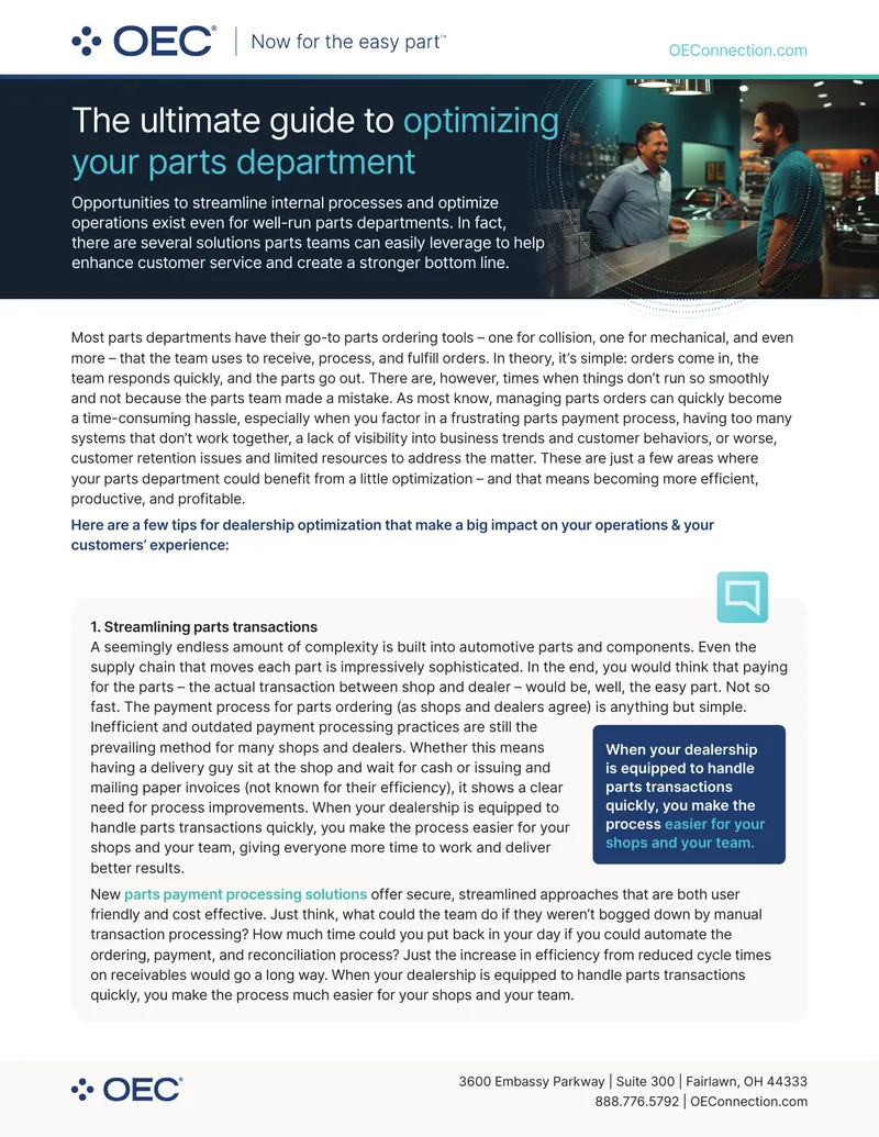 Guide to Optimizing Parts Department Operations preview page 1