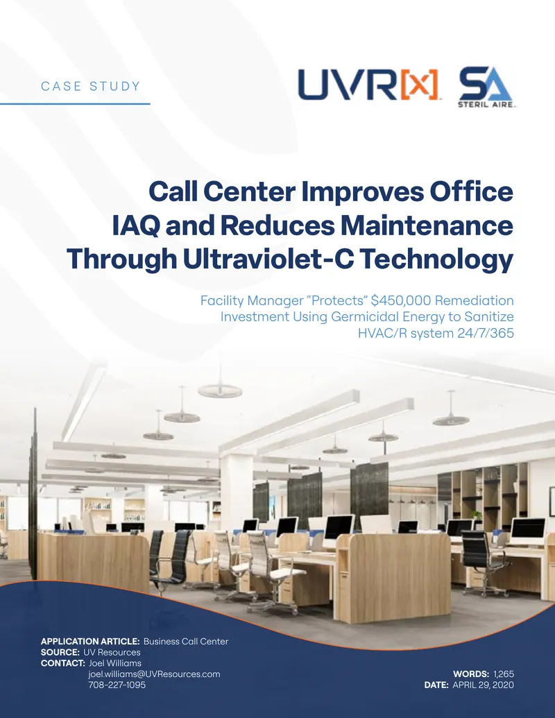Call Center Improves Office IAQ with UV-C Technology preview page 1