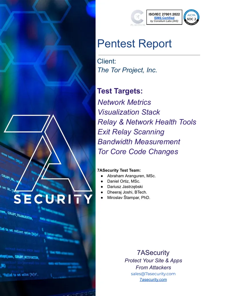 Penetration Testing Report for The Tor Project preview page 1