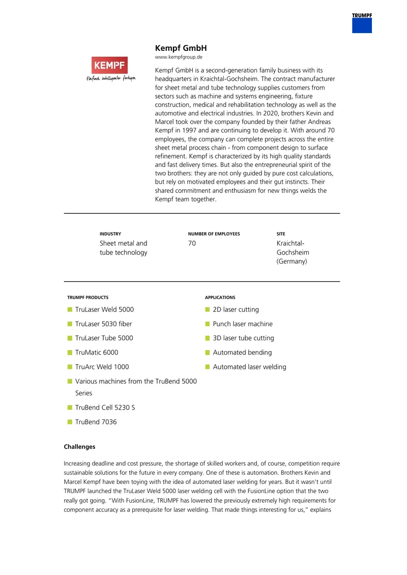Kempf GmbH Automation and Laser Welding Implementation preview page 1