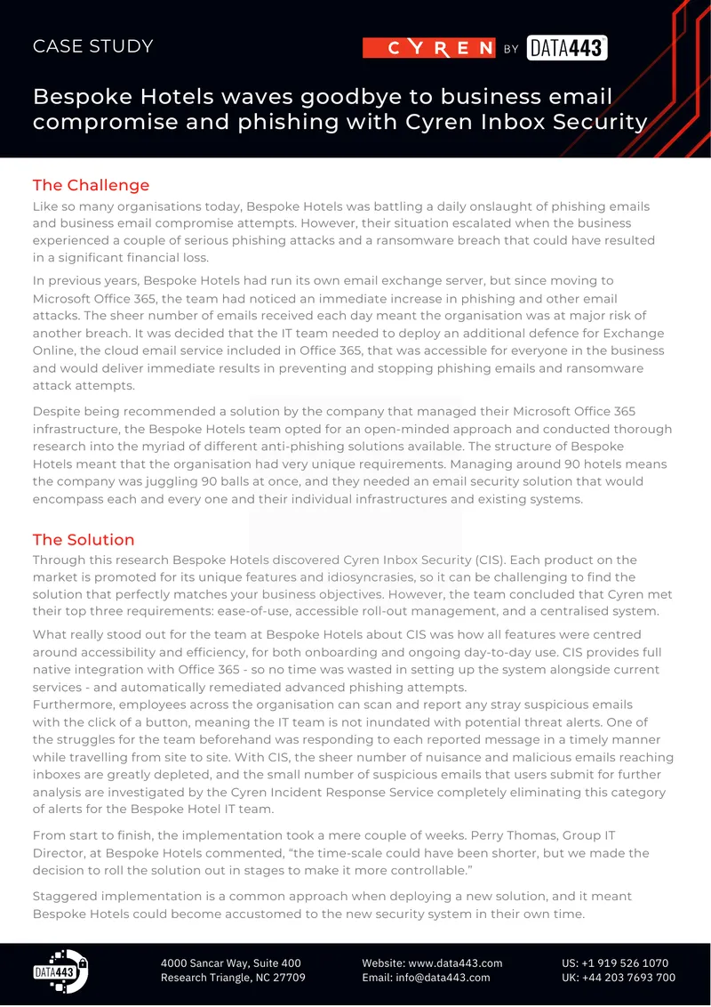 Bespoke Hotels Email Security Implementation Case Study preview page 1