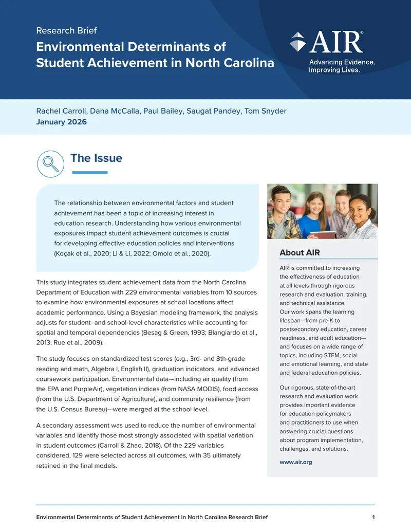 Environmental Determinants of Student Achievement in North Carolina preview page 1