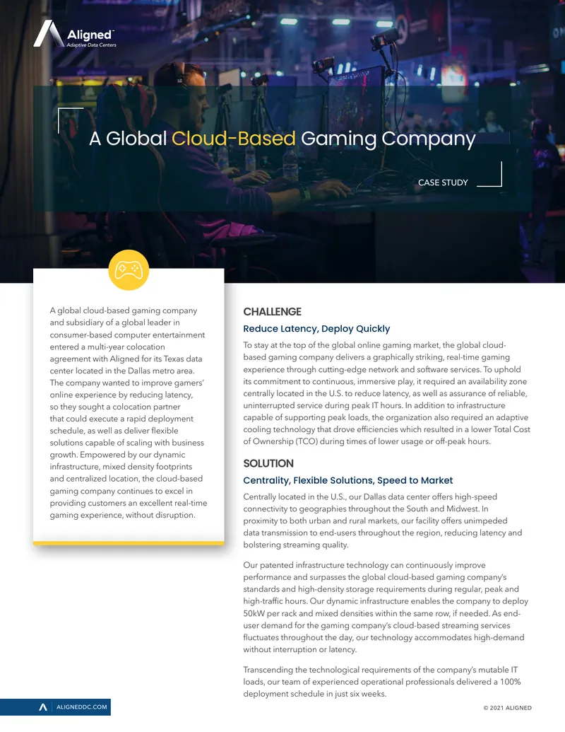 Colocation Solutions for Cloud-Based Gaming Company preview page 1