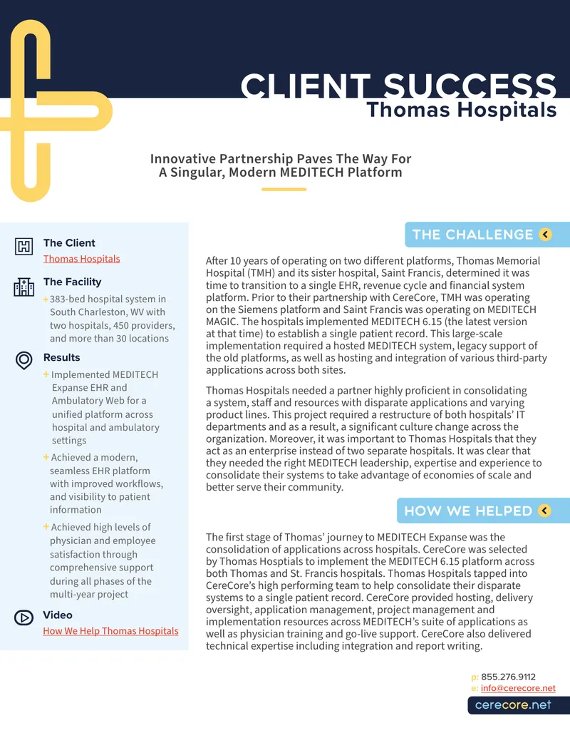 Implementation of MEDITECH Expanse at Thomas Hospitals preview page 1