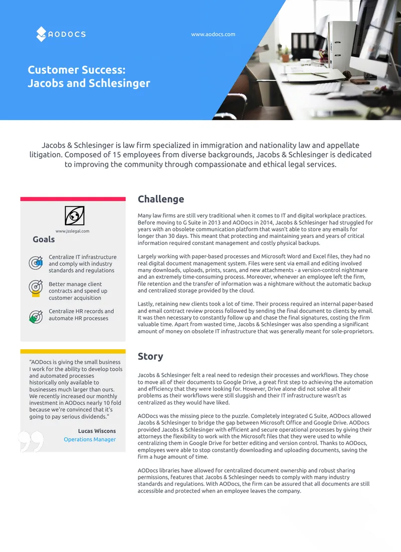 Jacobs & Schlesinger AODocs Implementation Case Study preview page 1