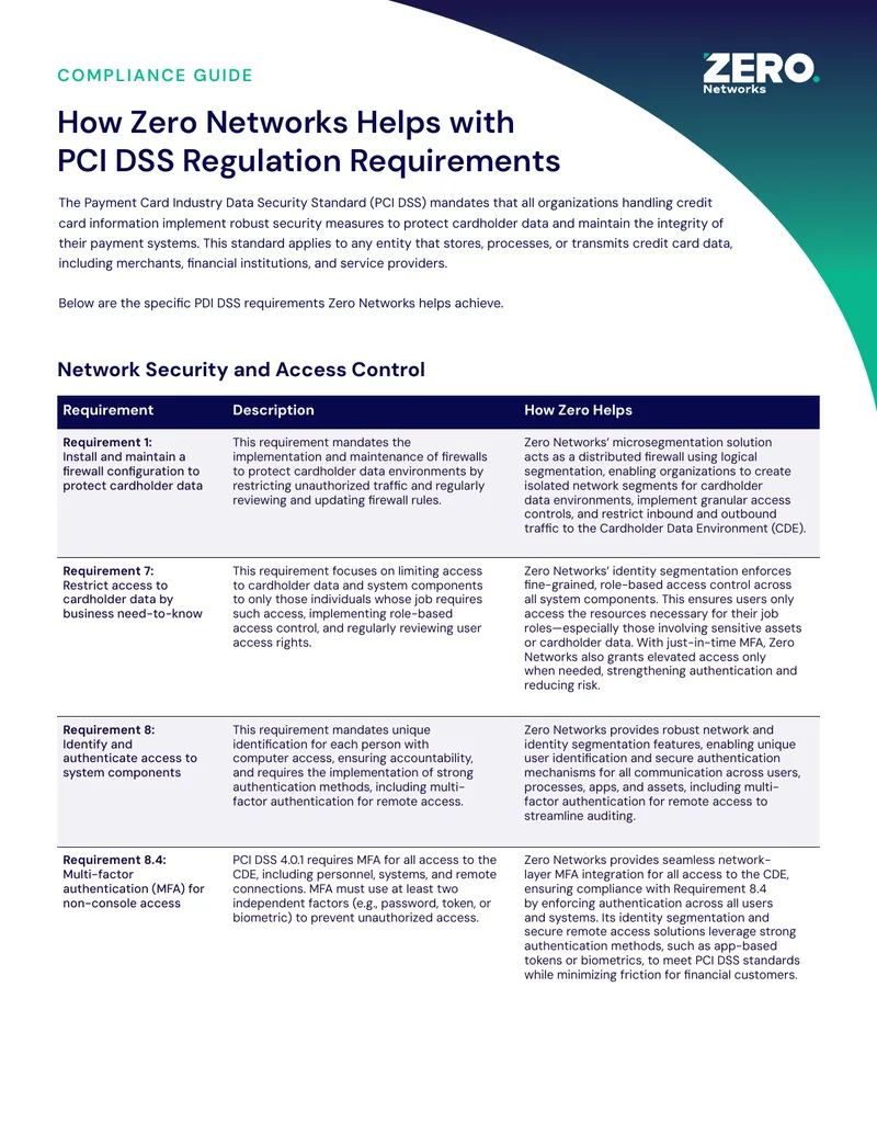 Zero Networks Compliance Guide for PCI DSS Requirements preview page 1