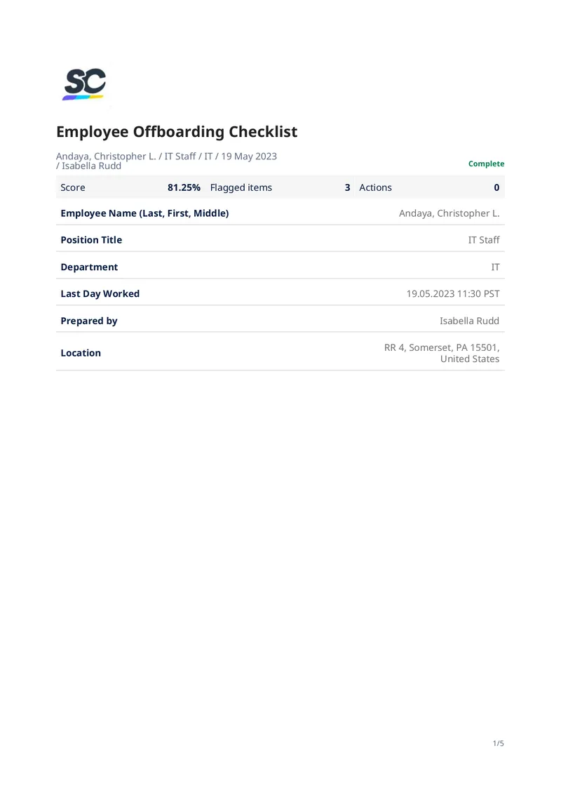 Employee Offboarding Checklist for IT Staff preview page 1