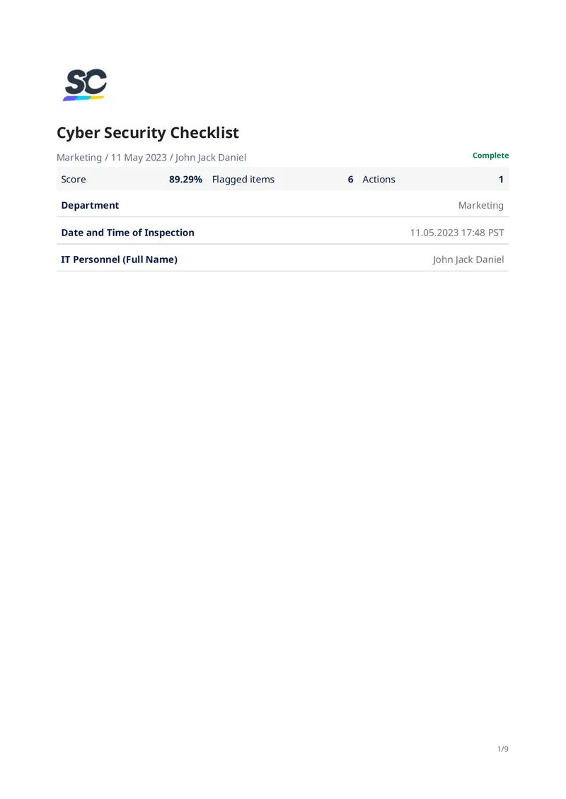 Cyber Security Inspection Checklist preview page 1