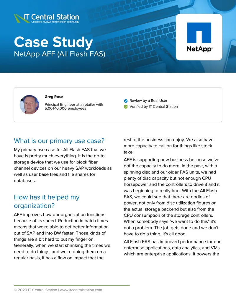NetApp AFF All Flash FAS User Case Study preview page 1
