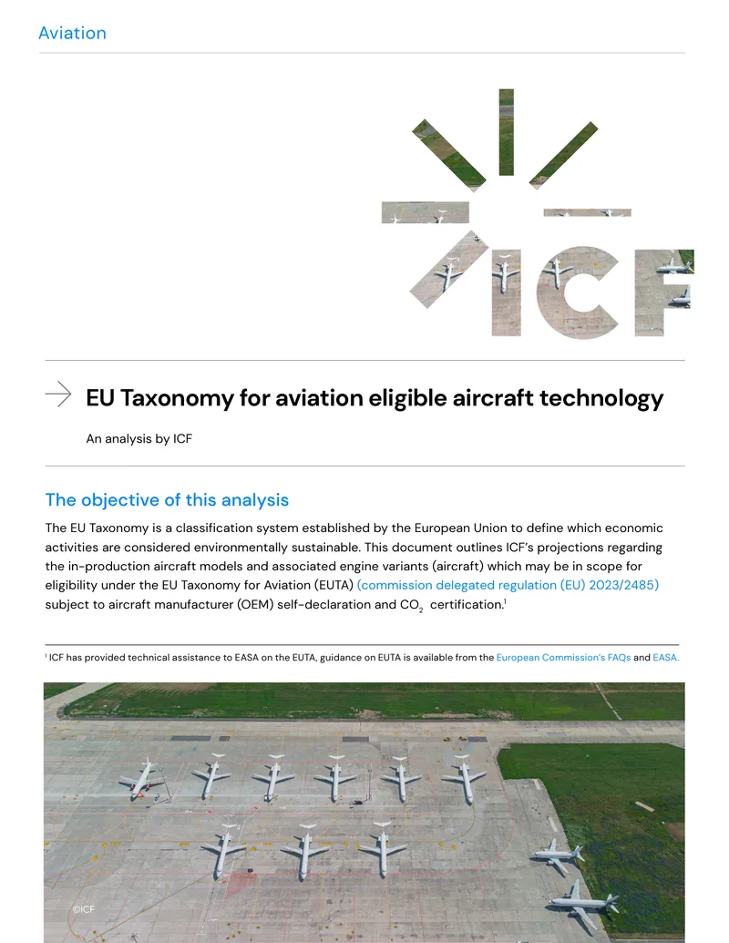 EU Taxonomy for Aviation Eligible Aircraft Technology preview page 1