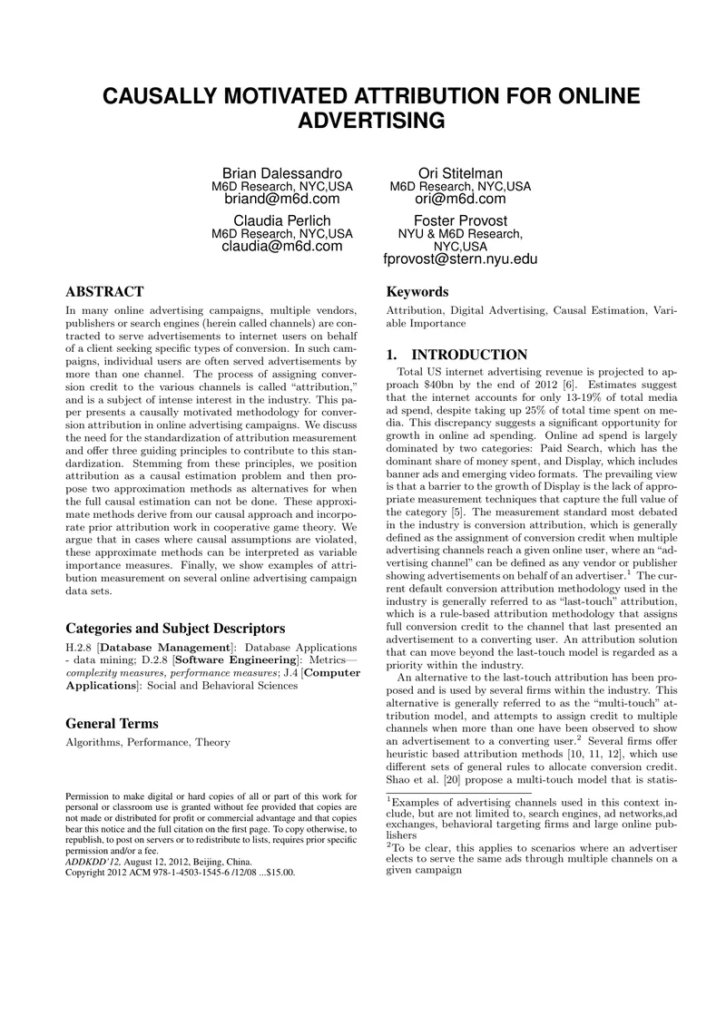 Causally Motivated Attribution Methodology for Online Advertising preview page 1