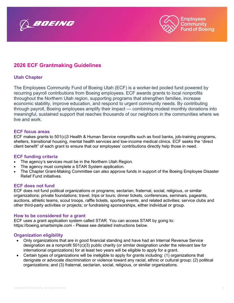 2026 ECF Grantmaking Guidelines for Utah Chapter preview page 1