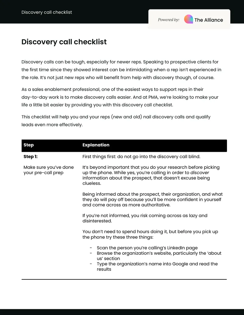 Discovery Call Preparation and Execution Checklist preview page 1