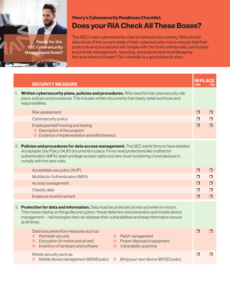 Cybersecurity Readiness Checklist for RIAs preview page 1