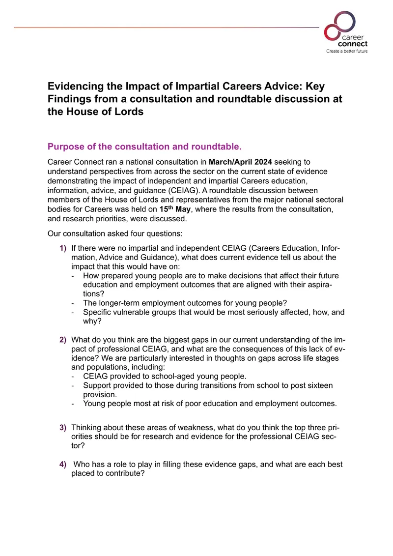 Impact of Impartial Careers Advice Consultation Findings preview page 1