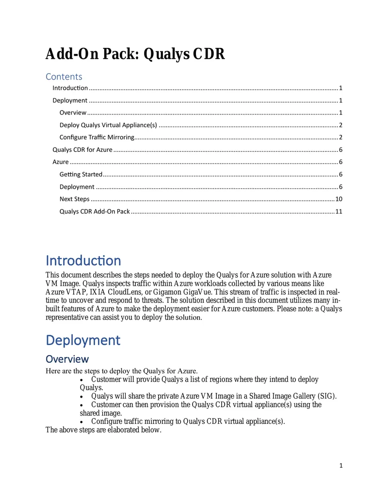 Deployment Guide for Qualys CDR on Azure preview page 1