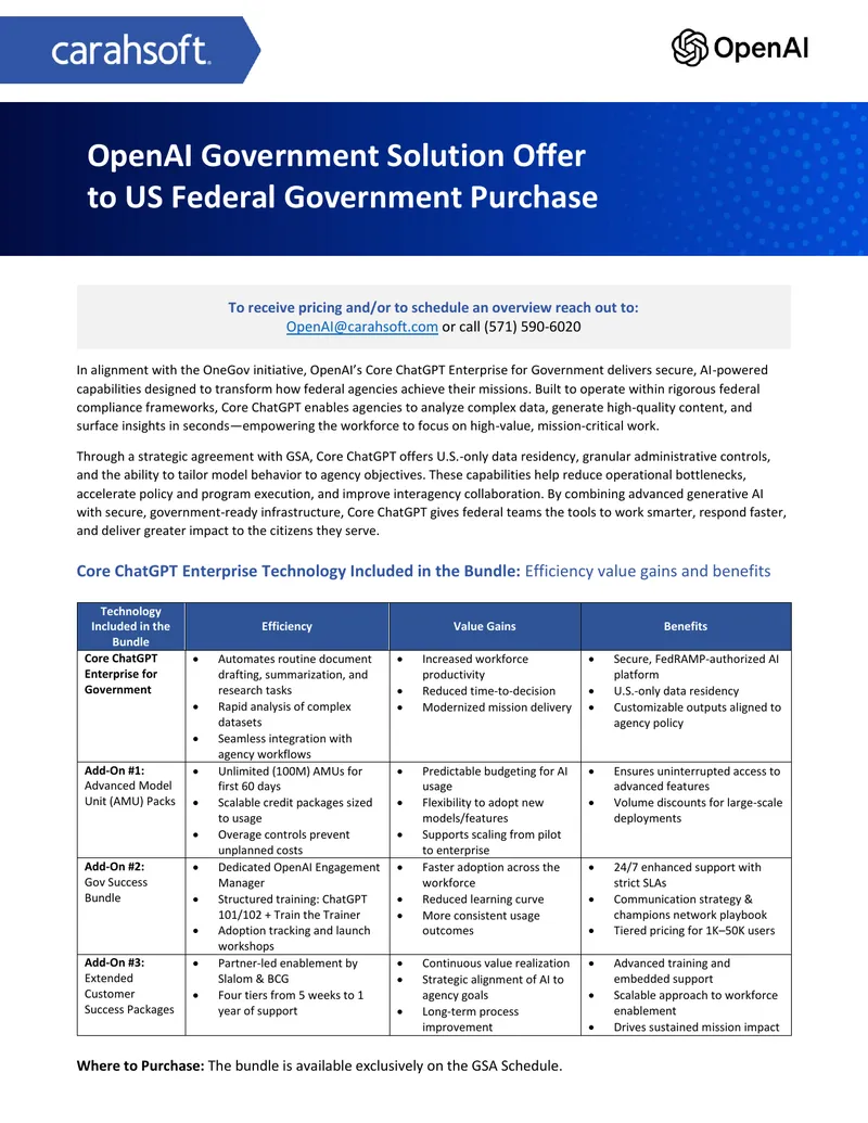 OpenAI Federal Government Purchase Guide preview page 1