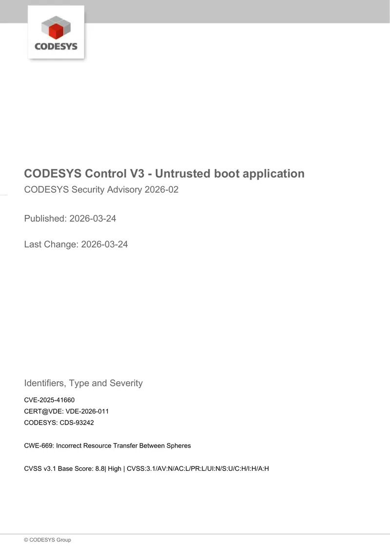 CODESYS Control V3 Untrusted Boot Application Advisory preview page 1