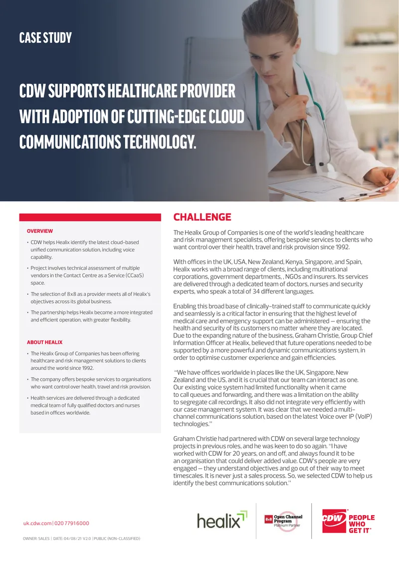 CDW Supports Healix with Cloud Communications Technology preview page 1