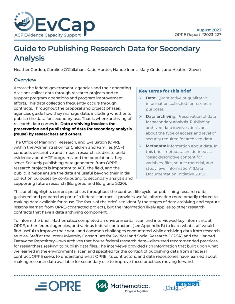 Guide to Publishing Research Data for Secondary Analysis preview page 1