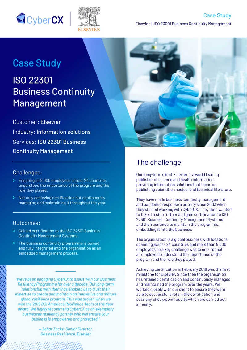 ISO 22301 Business Continuity Management Case Study preview page 1