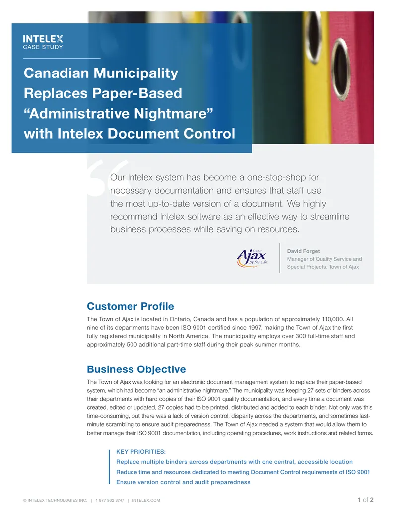 Town of Ajax Electronic Document Management System Implementation preview page 1