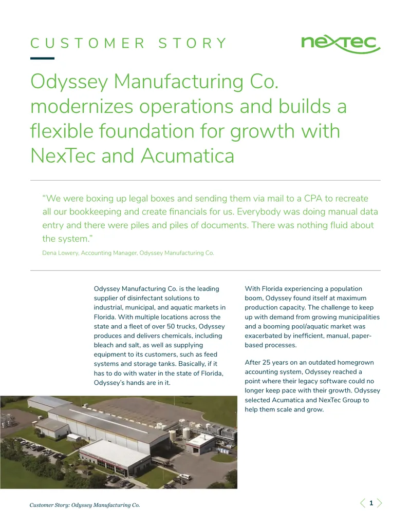 Odyssey Manufacturing Co. Implements Acumatica ERP preview page 1