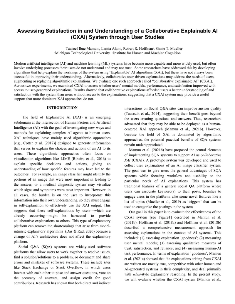Evaluating Collaborative Explainable AI System Effectiveness preview page 1