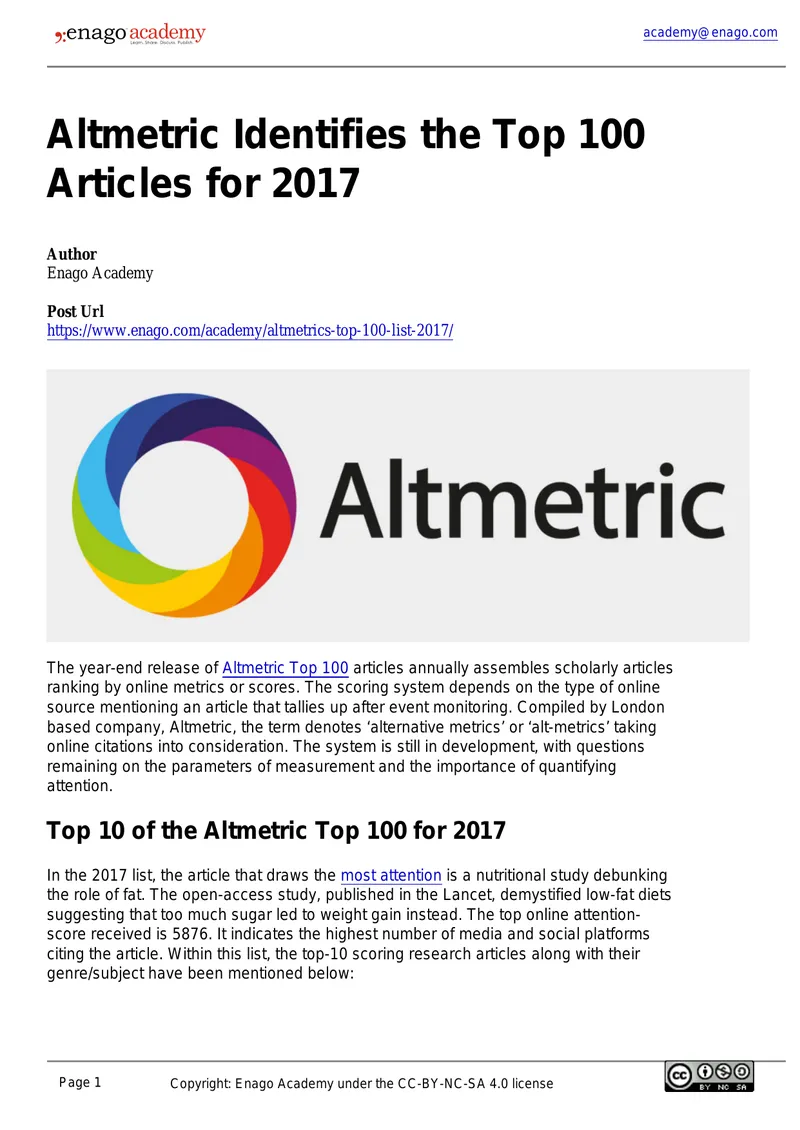 Altmetric Top 100 Articles for 2017 preview page 1