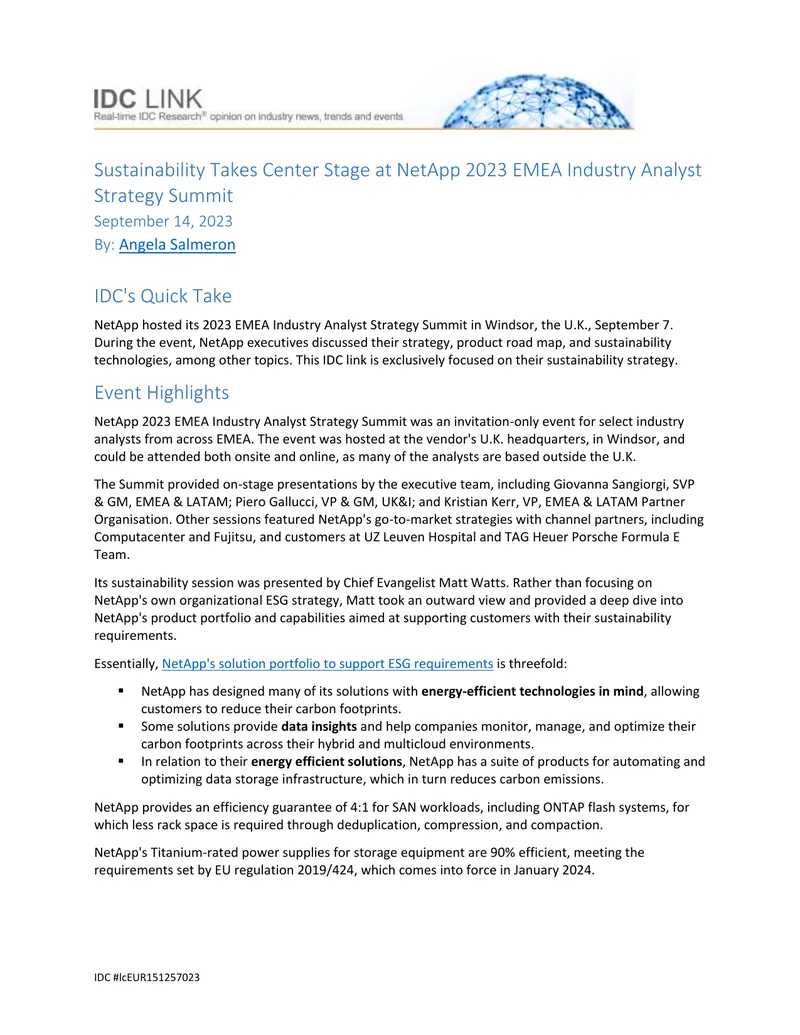 NetApp Sustainability Strategy at 2023 EMEA Summit preview page 1
