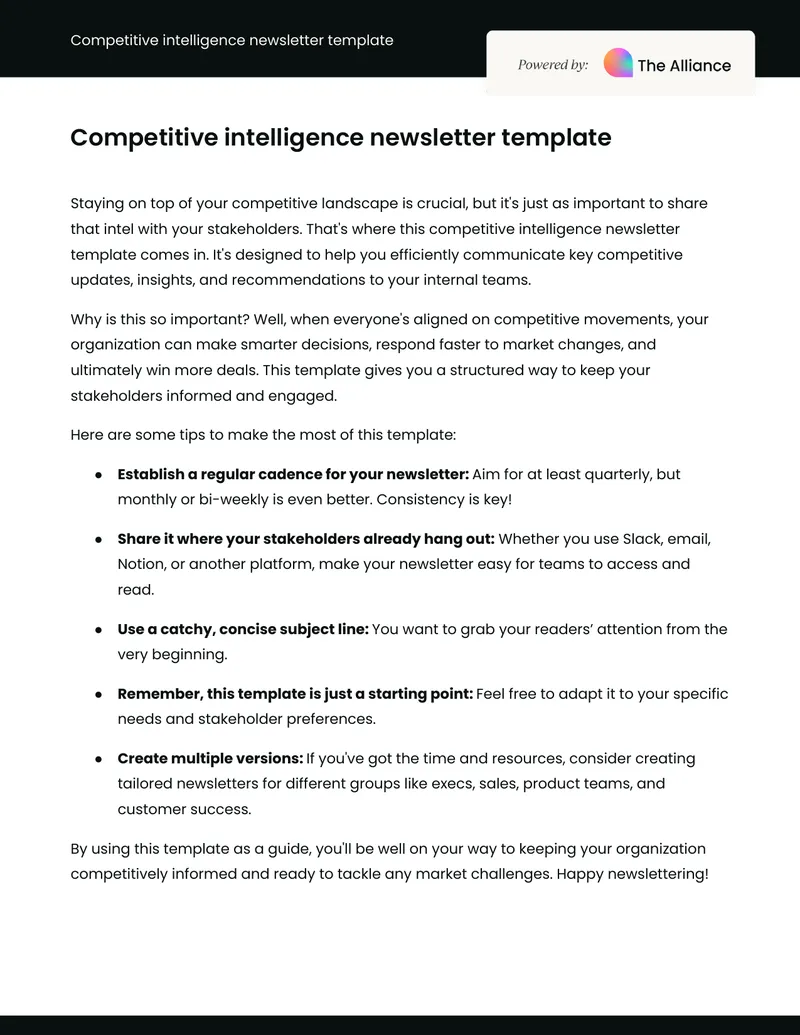 Competitive Intelligence Newsletter Template preview page 1