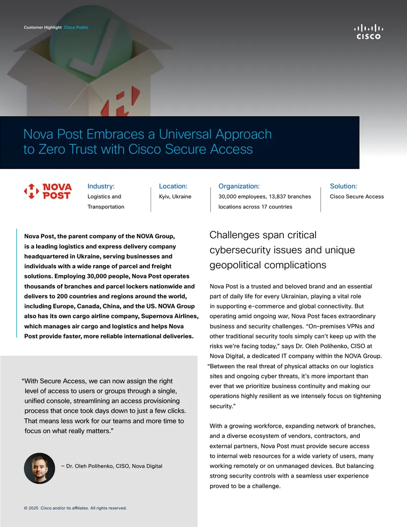 Nova Post Implements Cisco Secure Access for Zero Trust preview page 1