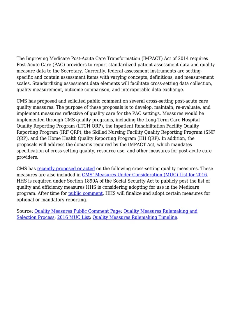 Cross-Setting Quality Measures for Post-Acute Care preview page 1